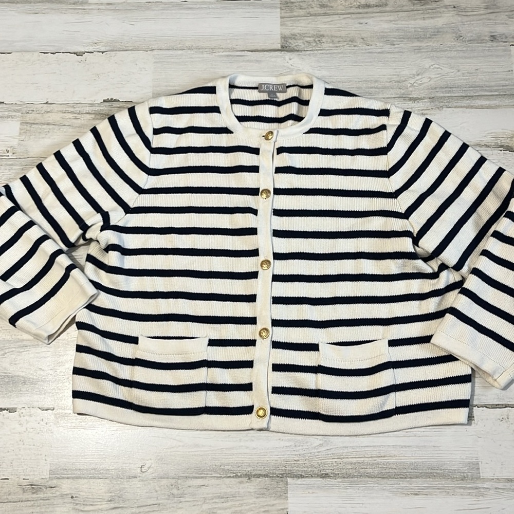 J Crew Striped Cotton Lady Jacket Cardigan Size 2X - Picture 5 of 13